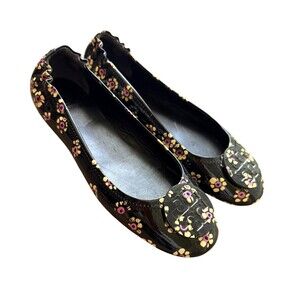 Tory Burch Minnie Patent Daisy Floral Ballet Travel Flats - Size 8.5М  Authentic